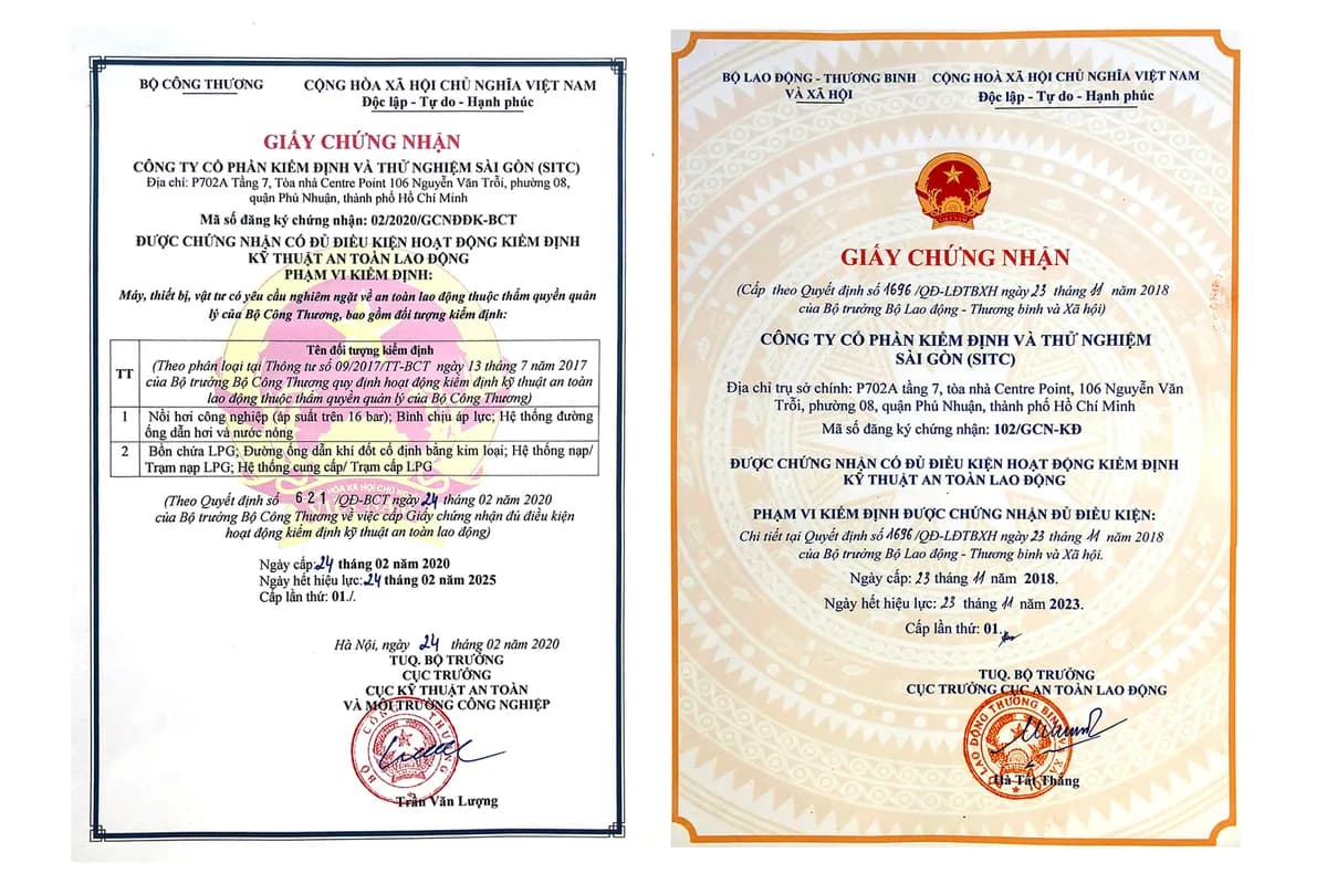 Giấy chứng nhận đủ điều kiện hoạt động kiểm định kỹ thuật an toàn lao động của SITC
